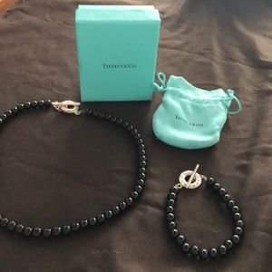 Black Beaded Tiffany Necklace w/matching Bracelet.